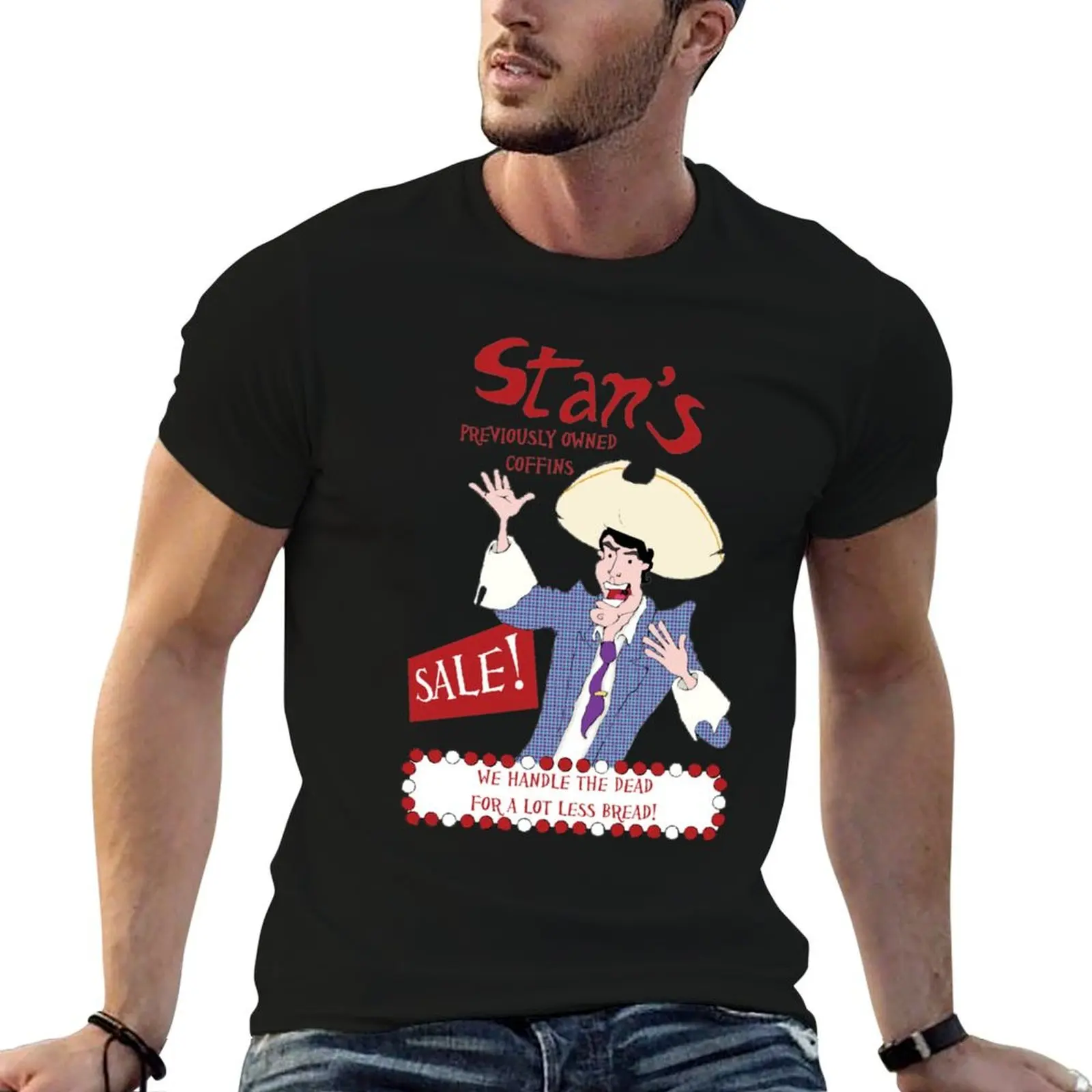 

Monkey Island - Stan's coffins T-Shirt t shirt for man 100 percent cotton man t shirts high quality luxury brand T-Shirt
