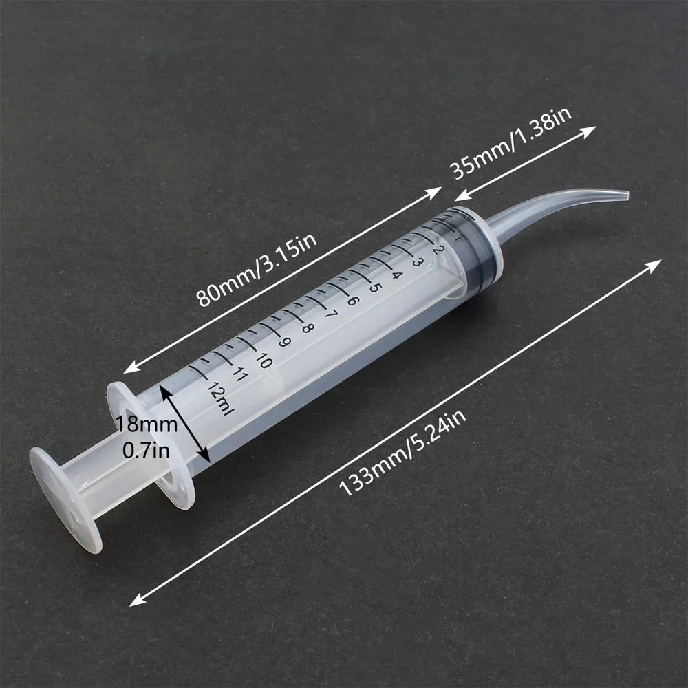 100Pcs 12ml Curved Tip Syringe, Disposable Dental Irrigation Oral Care Syringe, Plastic for Pet Feeding & Liquid Measuring