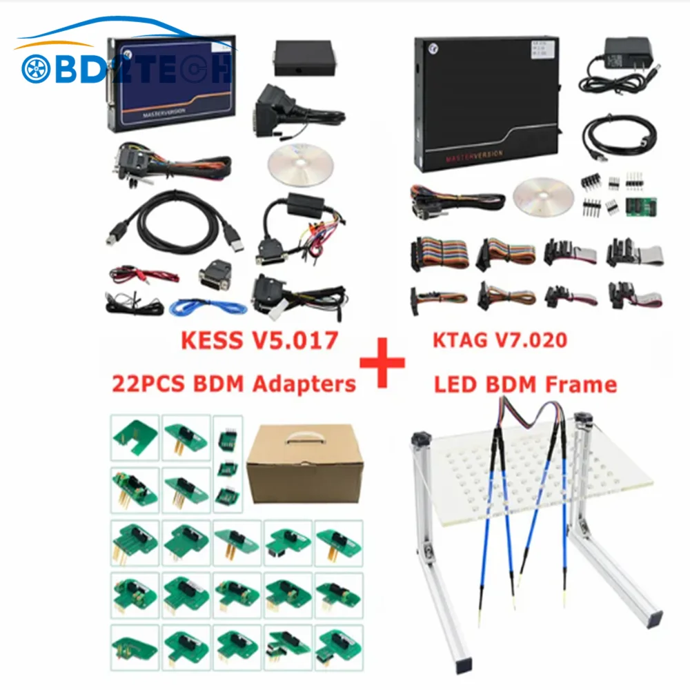 Online 2.80 EU Green Kess V5.017 K-TAG V7.020 4 LED BDM Frame 22pcs Adapters Unlimited Online KESS Car TrucK ECU Programmer Tool