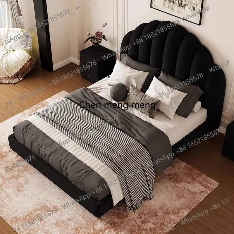

French Double Bed Fabric Black High-end Flannel Full Size Frames Bed King Size Twin Luxury Queen Bedroom Furniture E136