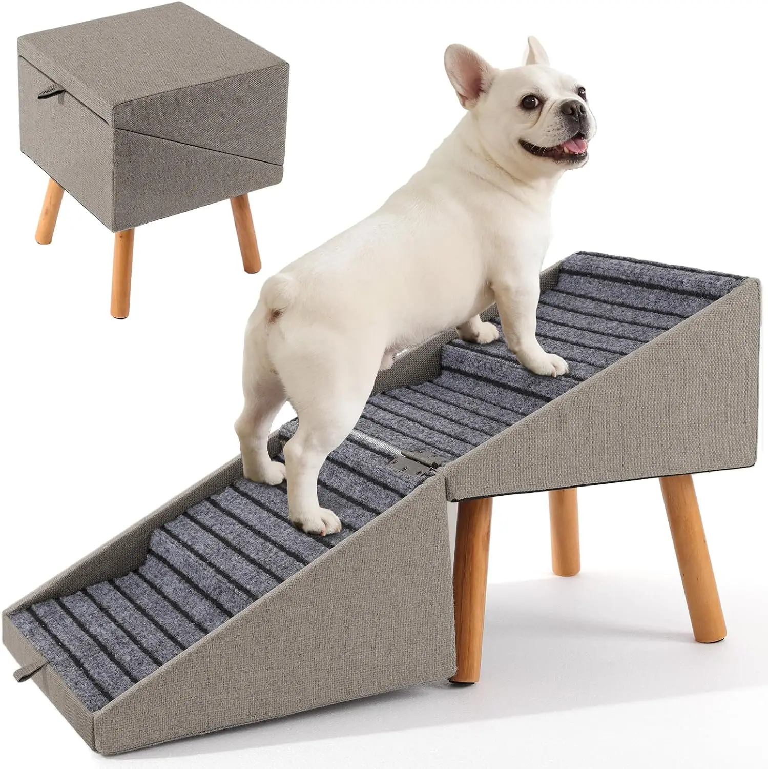 Dog Ramp for Bed & Couch, Dog Stairs 21.06 inches High for Large/Medium/Small Doggie,Split Ottoman Foldable 2 in 1 Wooden Pet St