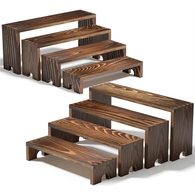 Soporte de postre para magdalenas de madera apilable, 2 juegos de soportes de exhibición elevadores escalonados de madera grandes, soporte de Colonia organizador de perfumes