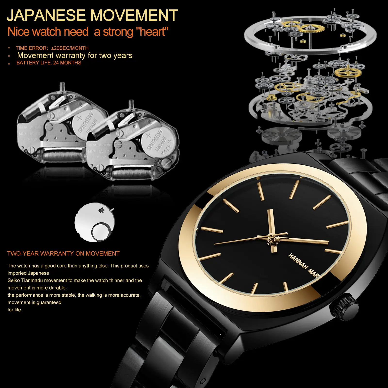 Hannah Martin 2022 Mode Damen Japanischen Bewegung Wasserdicht Einfache Elegante Edelstahl Quarz Bankett Uhren Reloj Mujer