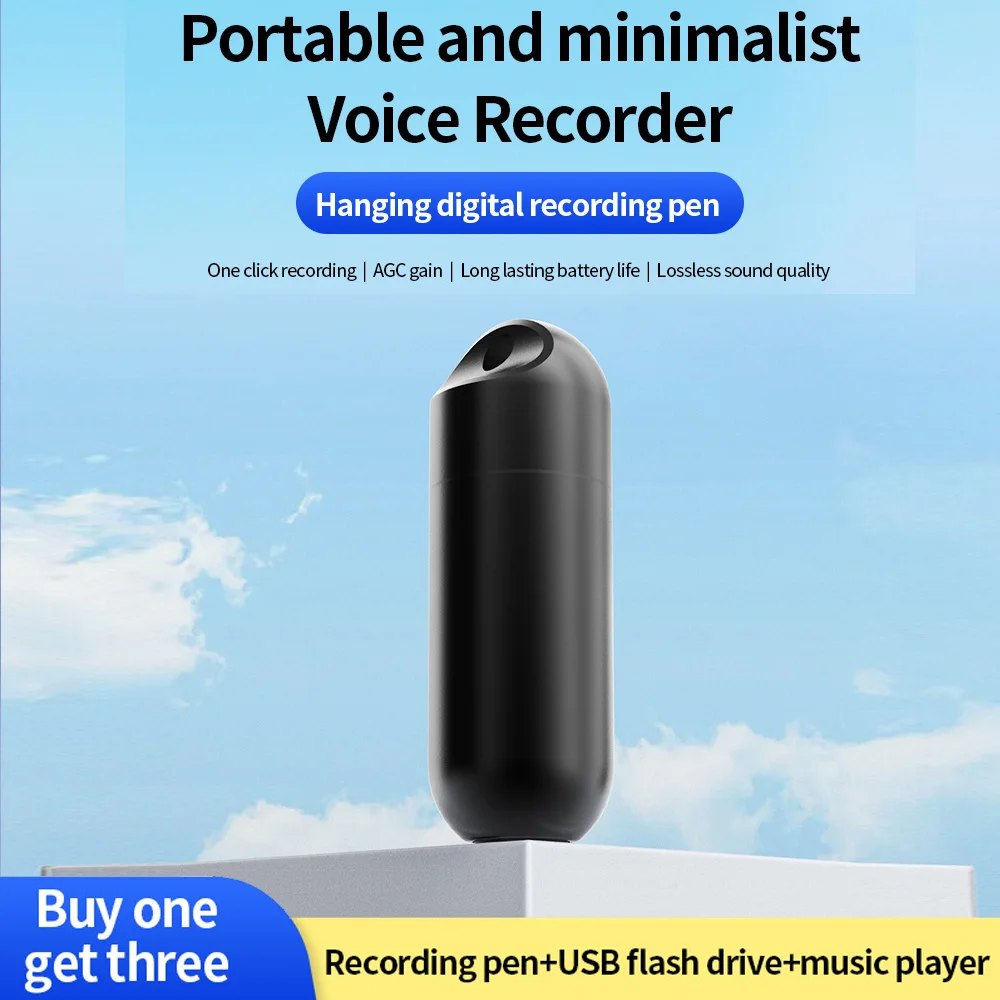 S1+ 펜던트 디지털 음성 녹음기, HD 소음 감소 AI 음성 활성화 녹음기, MP3 플레이어 및 USB 디스크, 회의/수업용