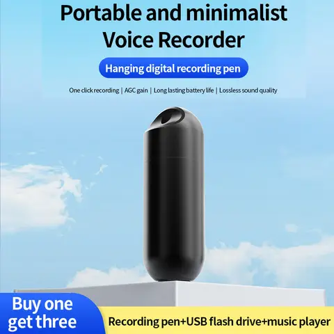 Gravador de voz digital pendente S1+, gravador ativado por voz AI com redução de ruído HD, reprodutor de MP3 e disco USB, para reuniões/classe