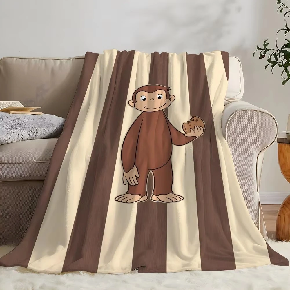 Curious George Monkey Cartoon Throw Blanket - Soft Coral Fleece for Sofa Bed Couch Bedroom Decor