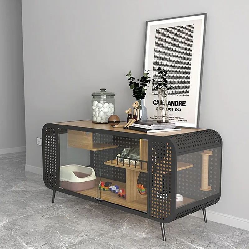 Steel structure large space cat cage living room TV cabinet, indoor cat house storage wooden