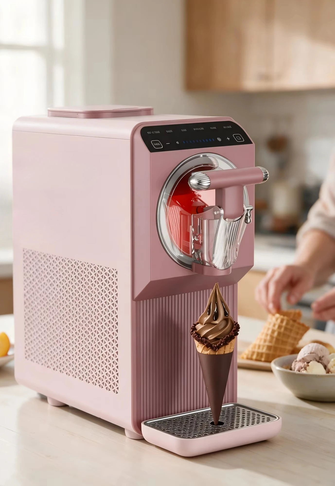 Electric Automatic 260W Plastic Ice Cream Maker for Kitchen Household Commercial Use 2L Capacity Soft Serve Gift Box Packaging
