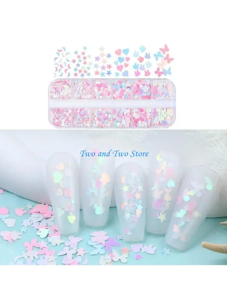 HX6F 12-Grid Resin Filling Glitters for Epoxy Resin Mold Filler Moon Star Shaped