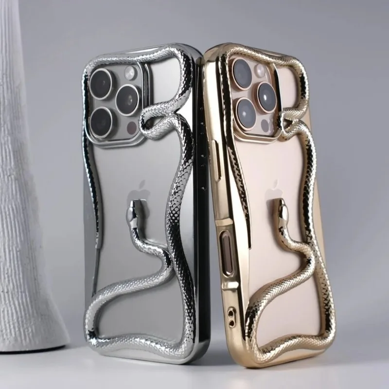 Sexy 3D Snake Hollow Heat Dissipate Case For iPhone 16 15 14 13 12 11 16 Pro Max Shockproof Electroplated PC Armor Luxury Cover