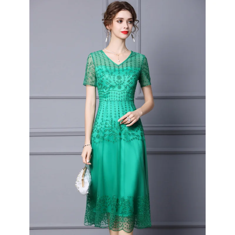 Fairy Dress High-End Women's Clothing Machine Embroidery Slimming Long Formal Dress2024New Summer Clothes