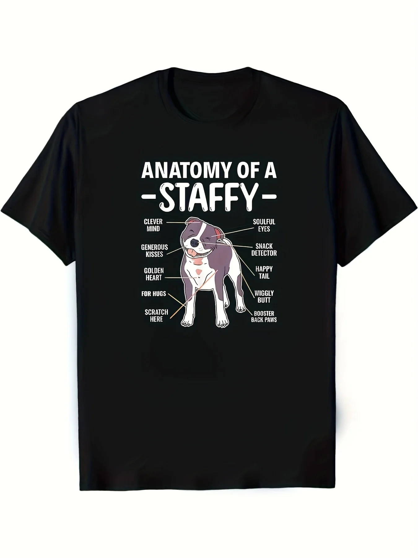 2026 Men'S T-Shirt with a Funny Design of Staffordshire Bull Terrier Anatomy - Showcasing The Breed'S Features, Crafted from Hea