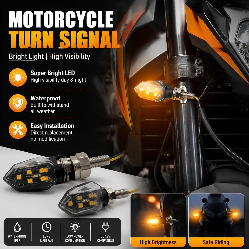 Super Bright LED Motorcycle Turn Signals Mini Universal Motorbike Amber Blinker Indicator Flasher Lights 12W 12V Waterproof