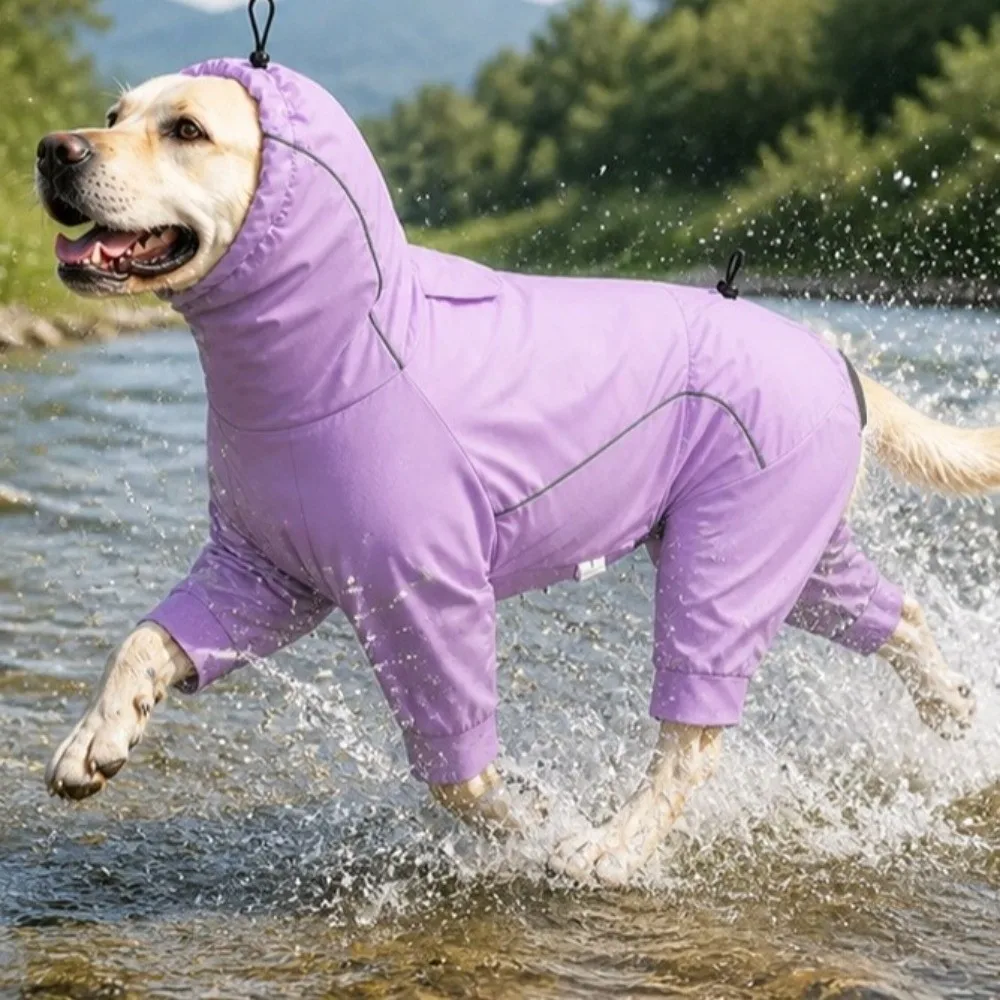 Waterproof Dog Hooded Raincoat Windproof Breathable Dog Rain Jacket Quick Dry Adjustable Hood Dog Four Legged Assault Suit
