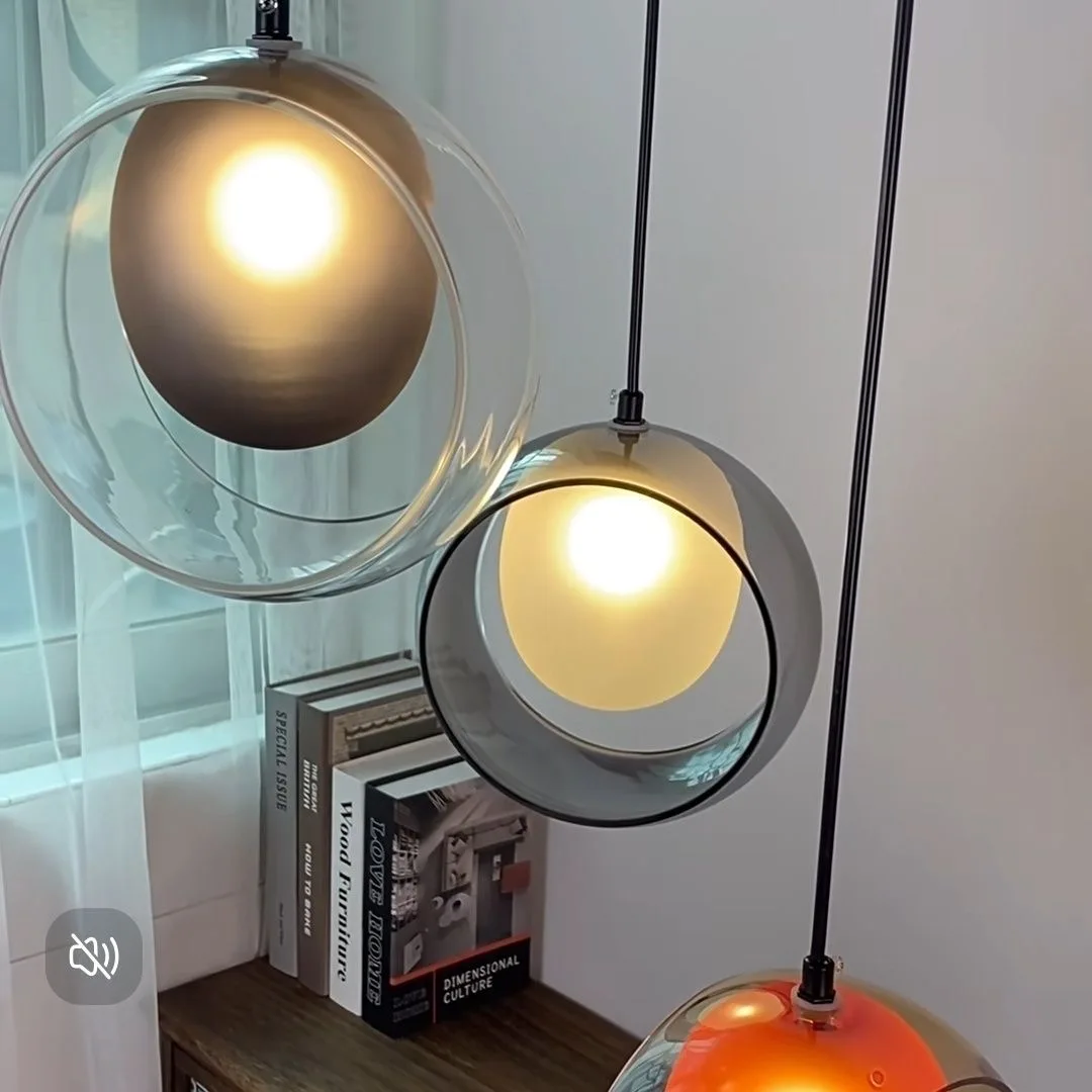 Creative Restaurant Glass Pendant Lamp Amber Smoke Gray Clear Colorful Ball Chandelier Light Bedside Dining Table Kitchen Decor