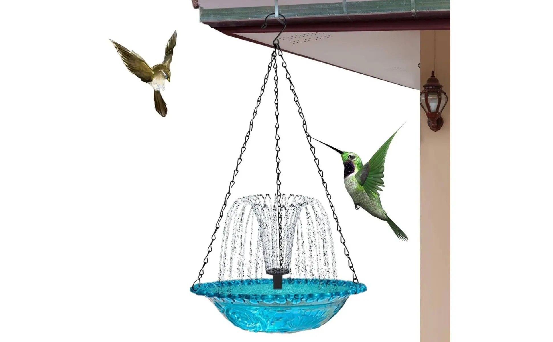 Hanging Solar Avian Bath Decorative Feature Solar Powered Hanging Water Feature Garden Decoration for Yard, Patio