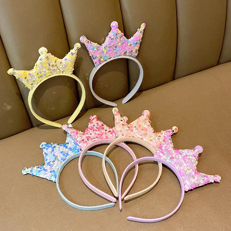 Princess Big Crown Headband Children\'s sweet double-sided sequin crown Headband Birthday gift accessories for little girls