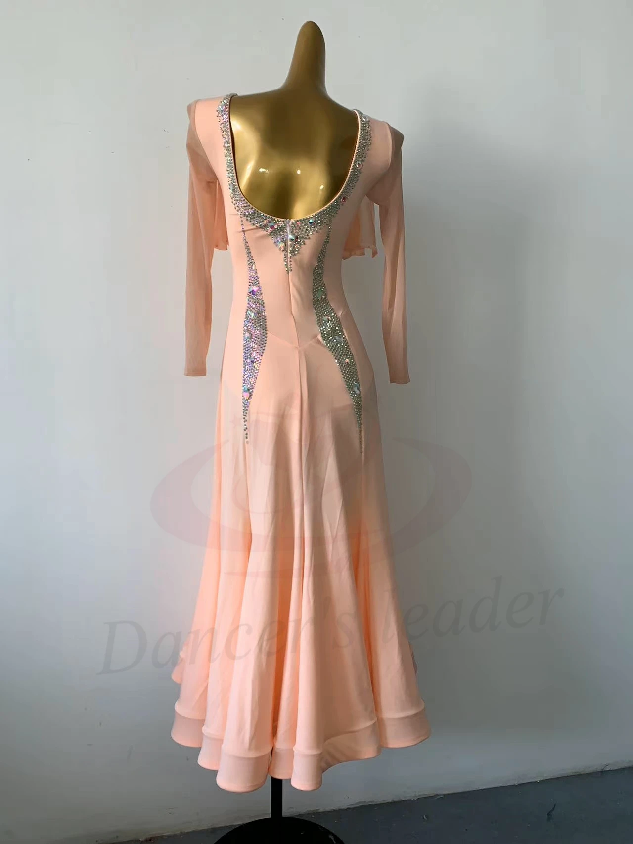 Vêtements de concours de danse latine pour femmes, haut de gamme, personnalisé, maille Simple, manches longues, grande jupe, Performance Samba, robe à strass