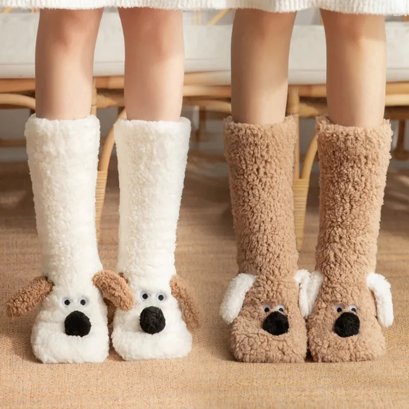 Dog Snow Socks Floor Socks Cartoon Adult Sleep Socks Winter Home Confinement Socks Leg Covers Carpet Slippers Socks Couple New