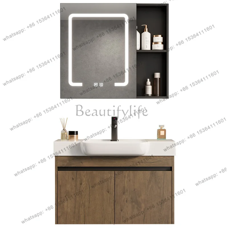 LDSmall Apartment Bathroom Cabinet Ceramic Basin Space Aluminum Combination Bathroom Cross-border Washbasin