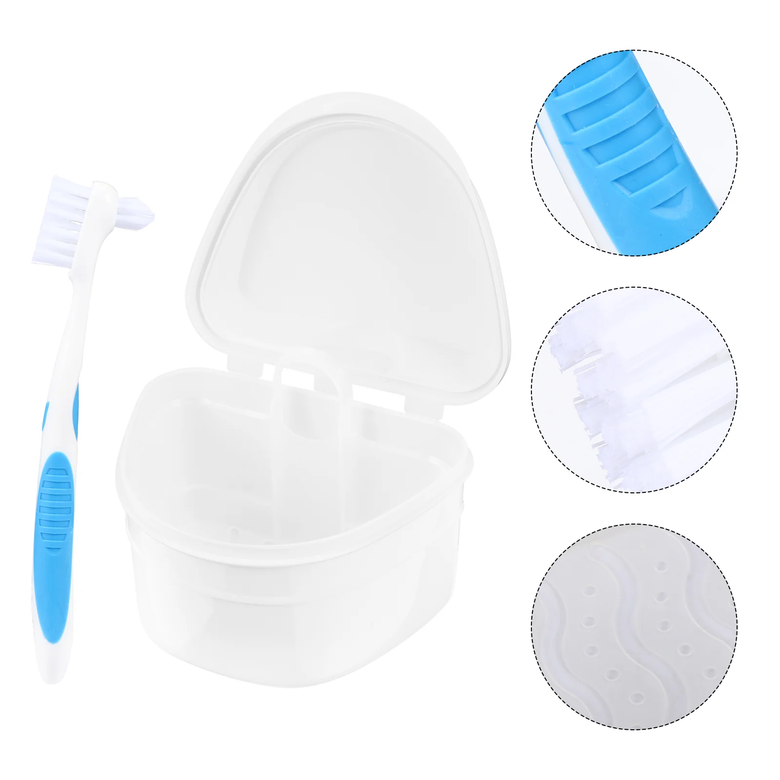 

Denture Storage Case With Brush Denture Bath Soaking Container With Strainer plastic denture case false box