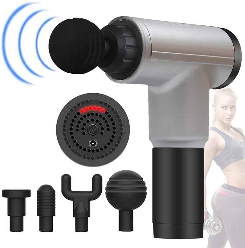 

Massage Gun Rechargeable Deep Tissue Quiet Vibration Massager Handheld Leg Body Cordless Massager with 4 Interchangeable Heads