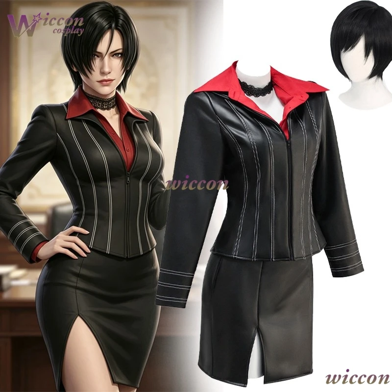 Ani Cos Resident Damnation Re Ada DAM - Traje de Cosplay de Mujer Malvada: Falda, Abrigo, Blusa, Conjunto Completo de Ropa, Peluca y Tacones Altos