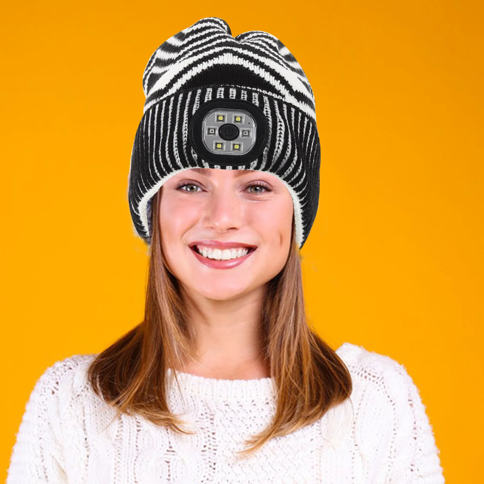 قبعة شتوية محبوكة بإضاءة LED مع كشافات أمامية مدمجة للجري وركوب الدراجات والتخييم والمشي لمسافات طويلة والأنشطة الخارجية للجنسين