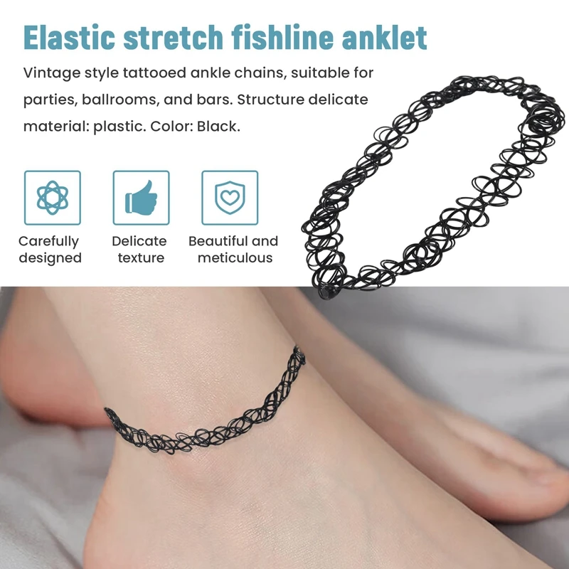 Vintage Tattoo Black Elastic Stretch Anklet Ankle Bracelet Retro Henna-DTB1