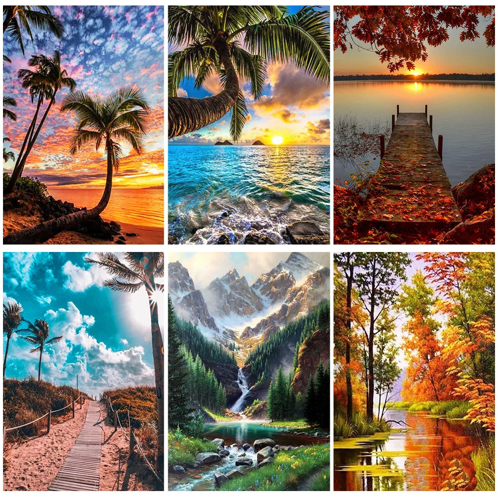 

Miaodu Diamond Painting 5D DIY Landscape Seascape Cross Stitch Kits Handmade Mosaic Needlework Home Decoration Gift