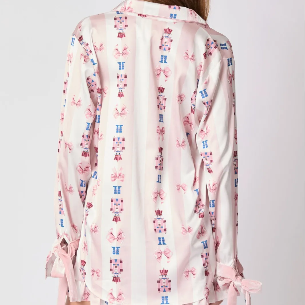 2025 Autumn New Women's Imitation Silk Pajamas Set Cartoon Pattern Home Clothes Sleepwear Women