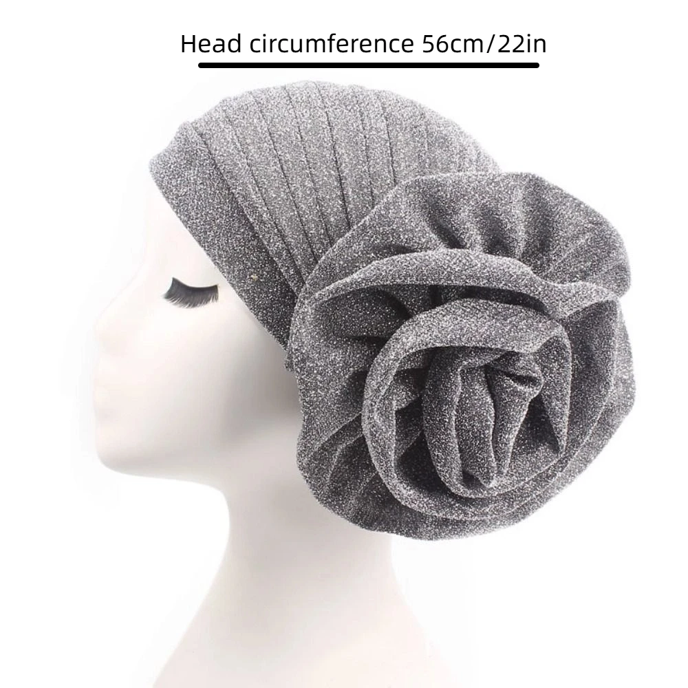 Raw Silk African Turban Caps Big Rose Flower Headwear Nigerian Wedding Geles Lightweight Breathable Bonnet Party Headgear
