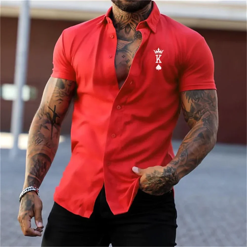 Men's Social Shirt Men's Short Sleeve T-shirt 2023 Fashion Poker K Print Shirt Casual Loose Top Men's Camisas