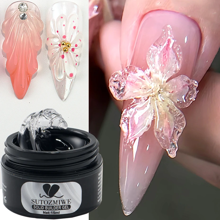 Pink Solid Builder Gel For Nails Hard Gel Extension Builder Nail Gel,Non-Sticky 3D Sculpture Shaping Carving Flower Nail Polish