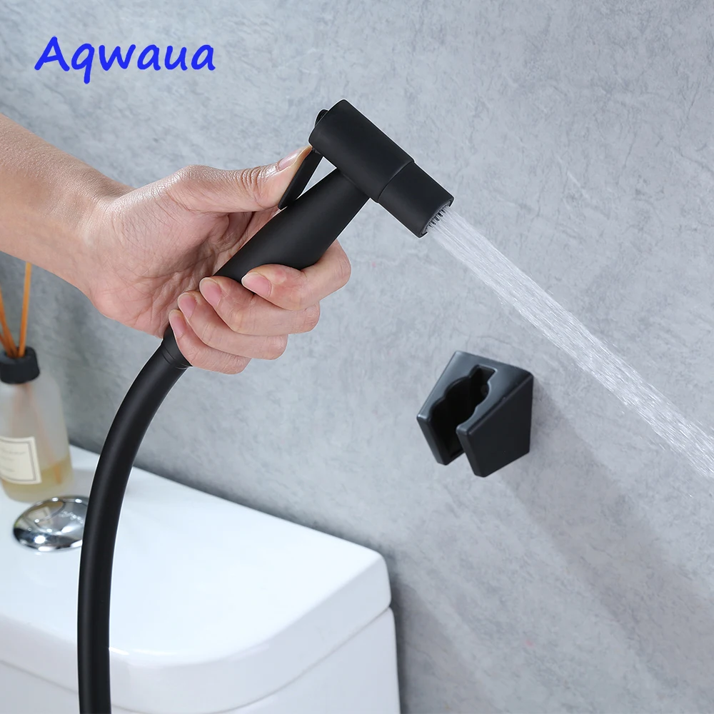 Aqwaua Black Stainless Steel Toilet Bidet Hand Sprayer Shower Head Shattaf with Hygienic Shut off for Bathroom Accessories