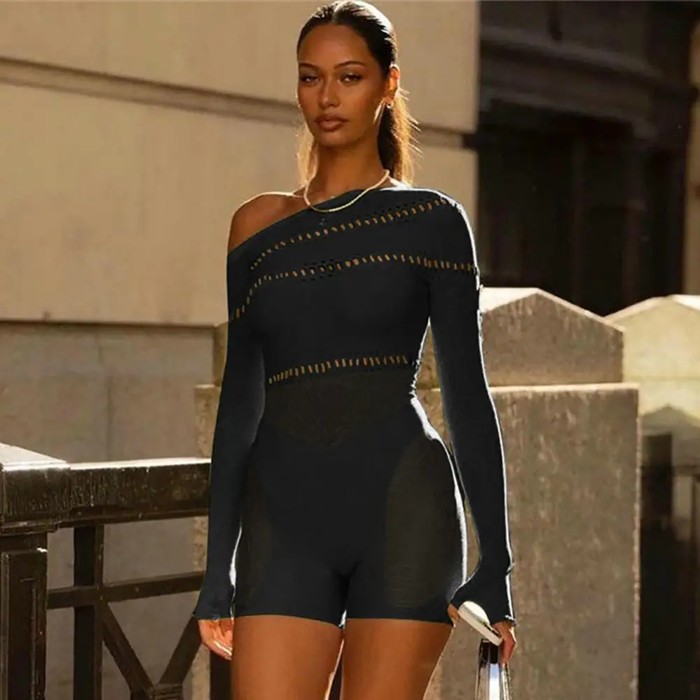 Popular Spring Romper Skin-touch Women Romper Solid Color Slim Fit Jacquard Romper Playsuit  Streetwear