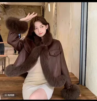 2024 novo estilo de inverno pequeno casaco de raposa elegante socialite luz e luxuoso estilo de deslocamento sobretudo feminino jaqueta de pele