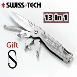 Swiss Tech 13 In 1 Folding Multitool Pocket Knife Scissors Saw Multi-functional EDC Combination Tool Outdoor Equipment