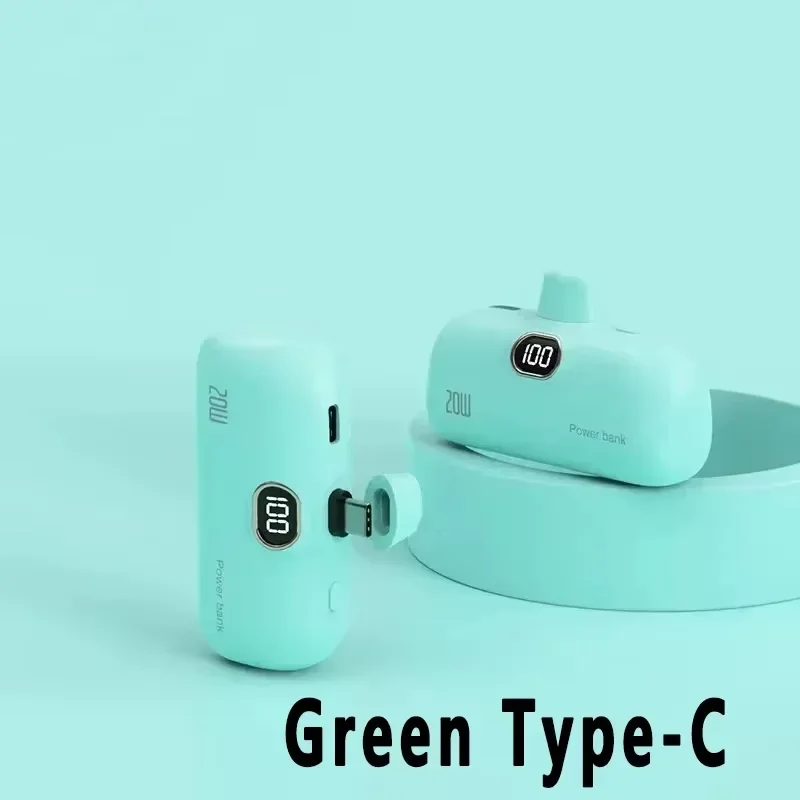 NONE Tragbare 2000/5000 mAh Power Bank Mini Kapsel Mobile Stromversorgung Notfall Externe Batterie Schnellladegerät für iPhone oder Typ-C 3
