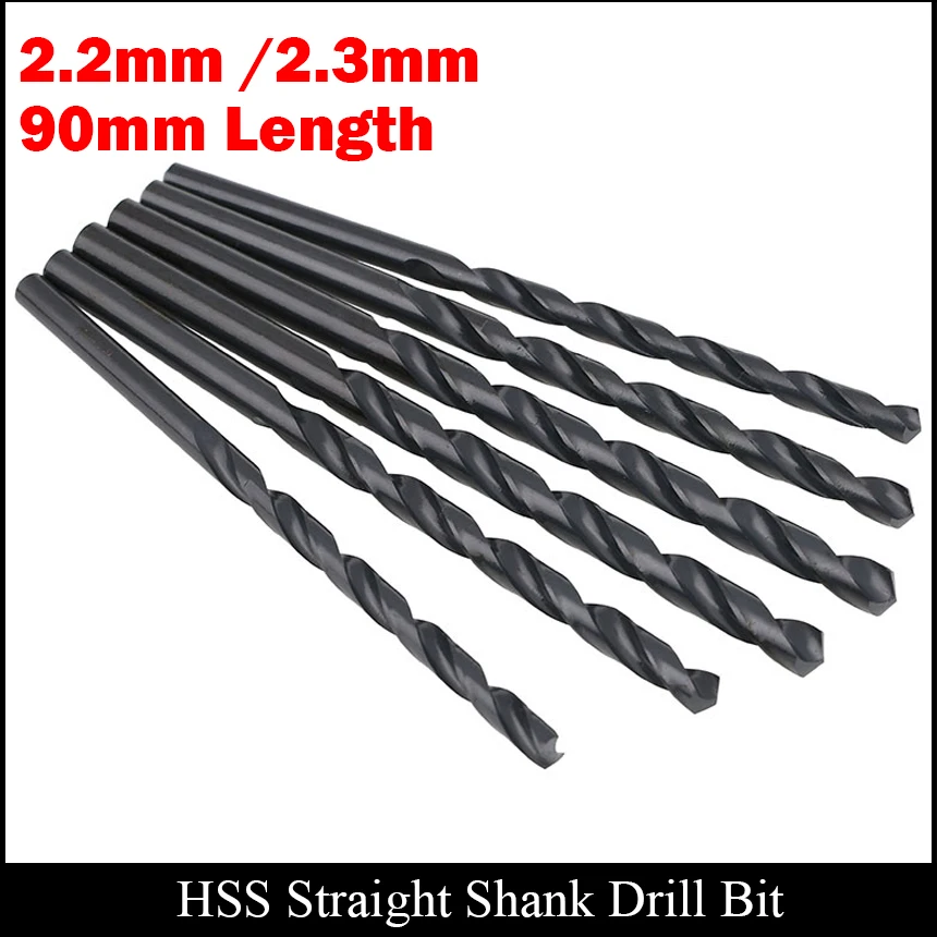 2.2mm 2.3mm 90mm Length Wood Plastic Metal AL High Speed Steel HSS Fully Ground Black Finished Straight Shank Twist Drill Bit