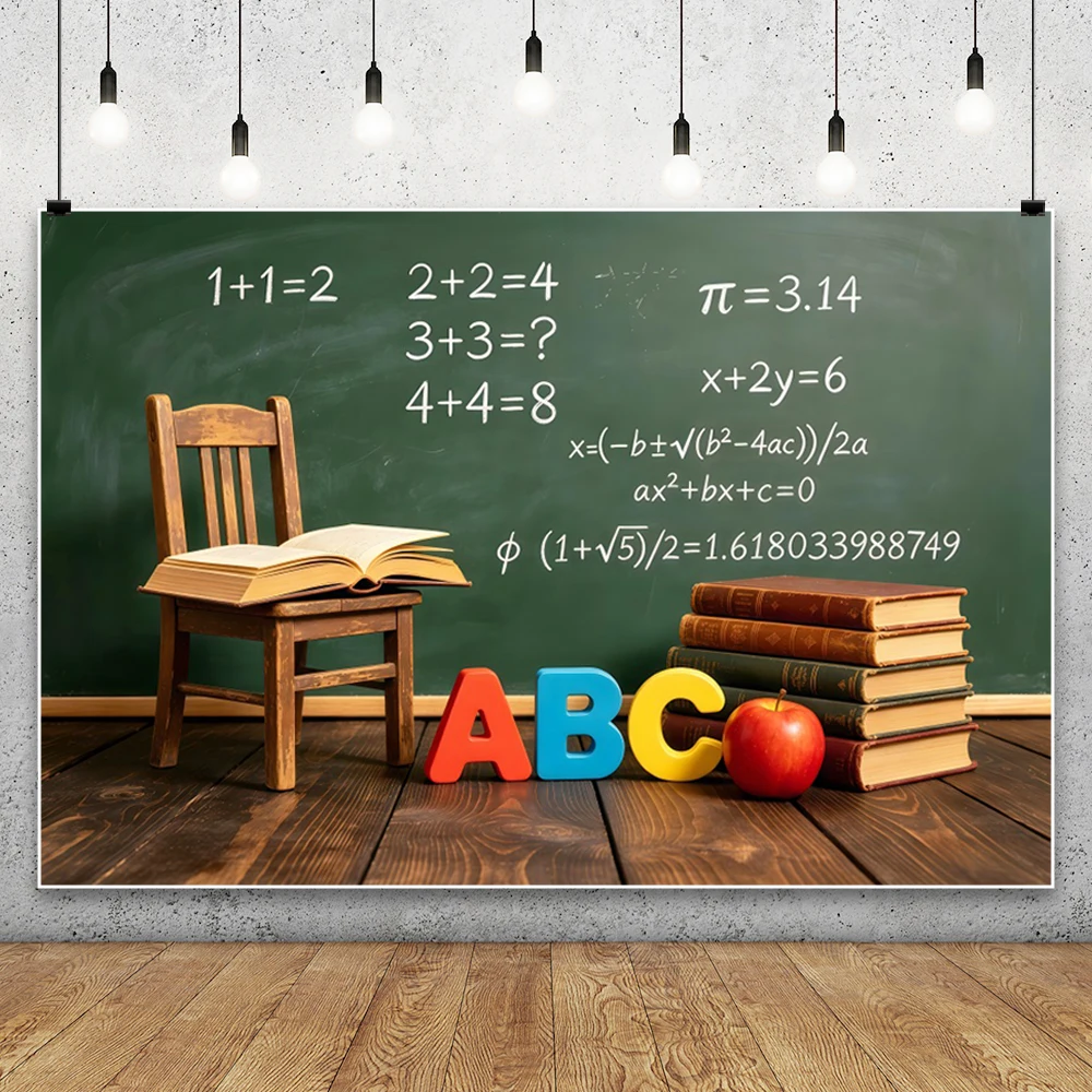 Back To School Backdrop Banner Blackboard Learning Tools Book ABC Classroom Decor Student Portrait Photo Photography Background