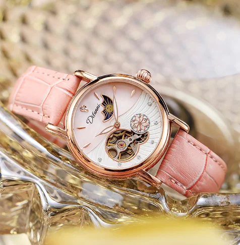 

Light Luxury Style Fully Automatic Mechanical Watch Waterproof Watch Women's Fashion Trend Sun Moon Stars Multi-Functional Watch