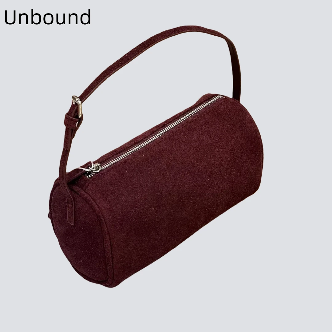 

Модная дизайнерская маленькая горизонтальная сумка-цилиндр через плечо для женщин из натуральной кожи и замши, мягкая женская сумка на плечо/ручная сумка