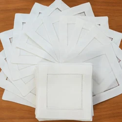 Servilletas de cóctel blancas con dobladillo para fiesta, servilleta de encaje para boda, paño de mesa, servilletas de lino, servilletas de algodón, 6 piezas