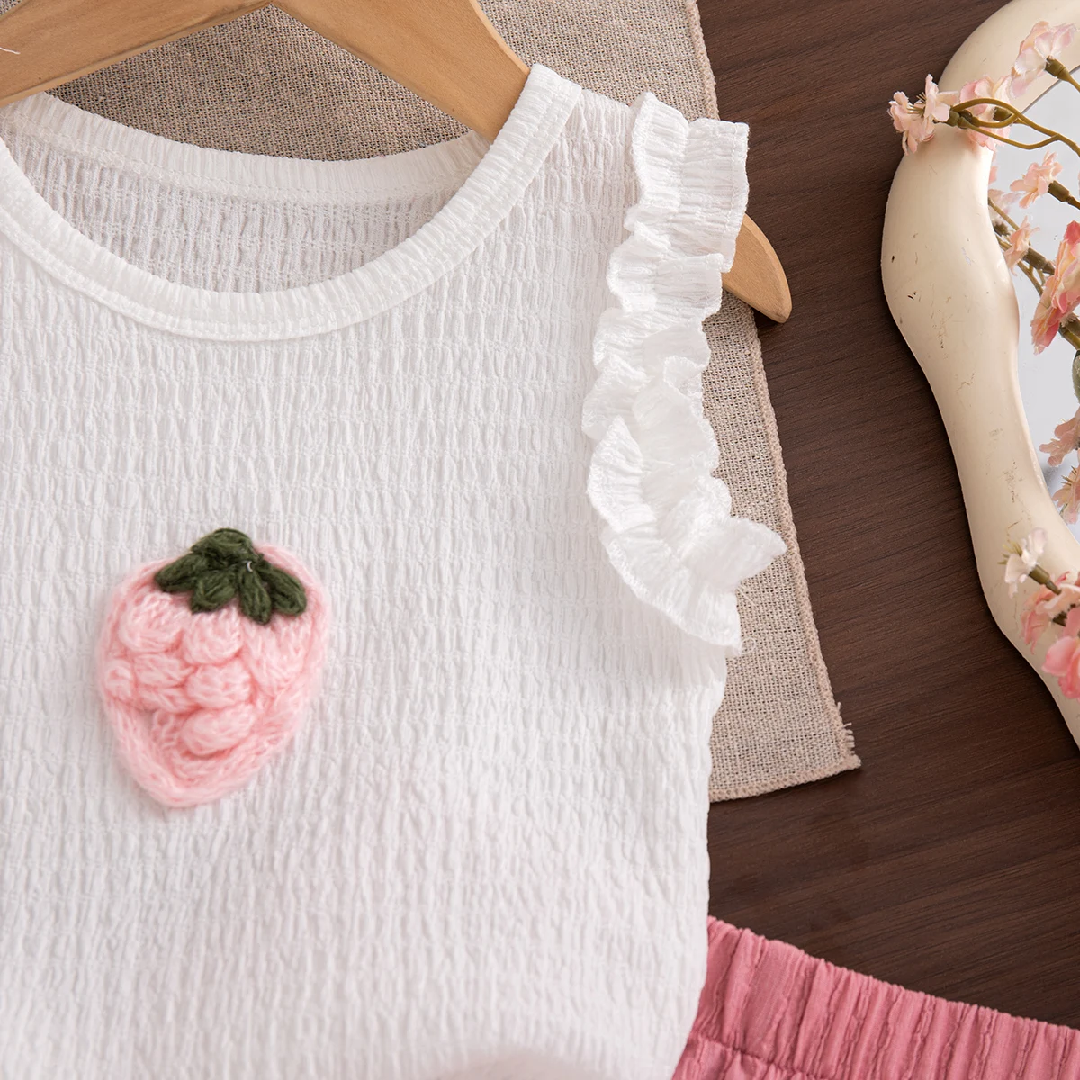 2-teiliges Baby-Set Sommer Baumwolle Frucht Ärmelloses Oberteil Schleife Shorts Baby Mädchen Set Cartoon Niedlich Strand Baby Mädchen Kleidung – Detail 9