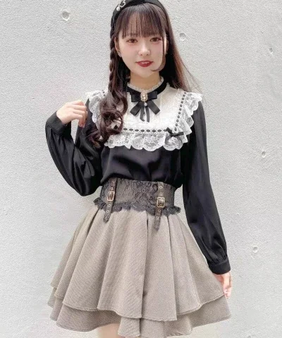 

Rojita Style Sweet Shirt Japanese Lolita Mine Maid Costume Sailor Suit Navy Collar Long Sleeve Bowknot Slim Fit Blusas Feminina