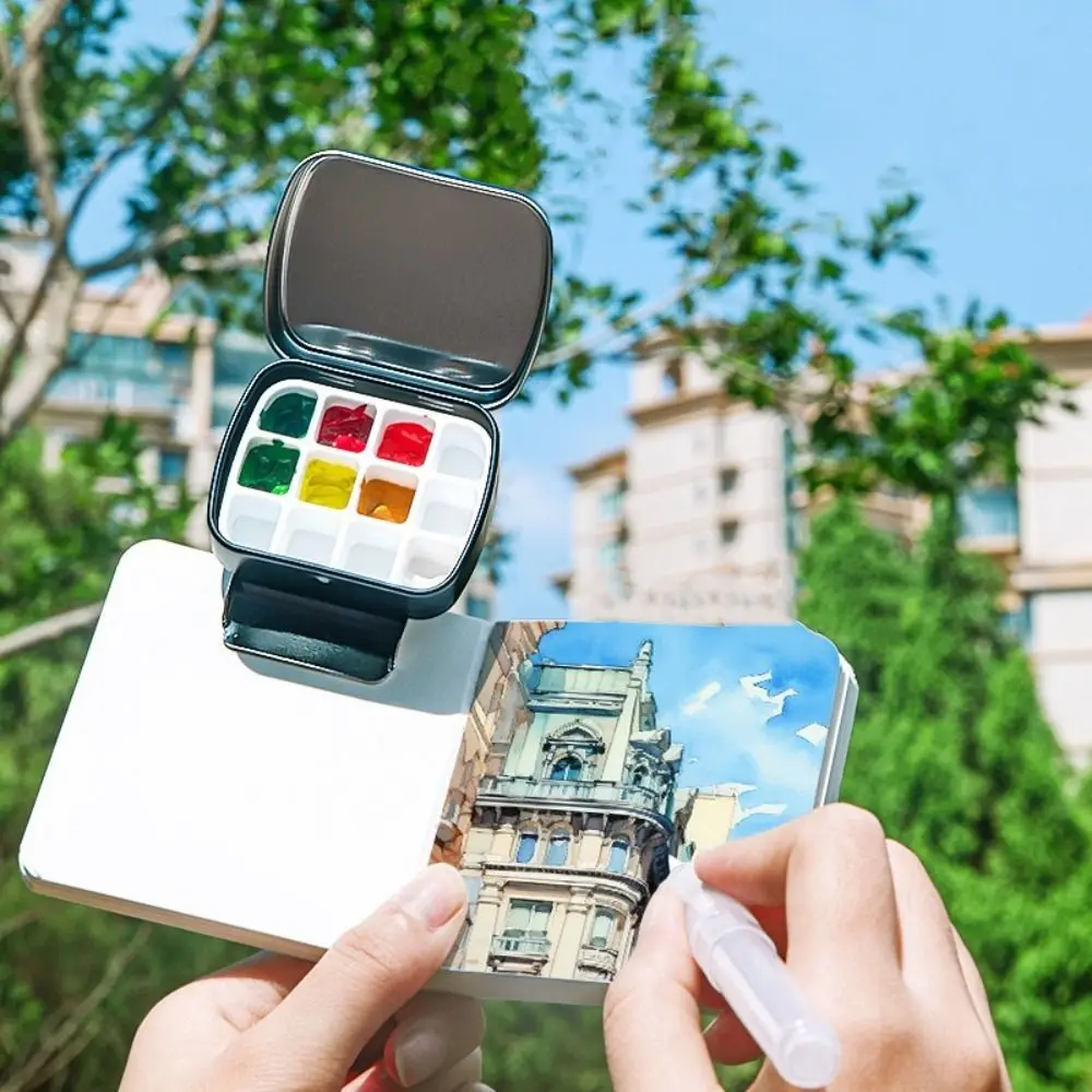 

Portable 12/24 Grids Watercolor Box Iron Empty Watercolor Paint Box Travel Outdoor Paint Pigment Box With Clip Art Accessories