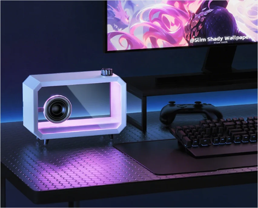 

"2025 Newest See-Through Bluetooth Speaker - RGB LED Subwoofer for PC, Laptop & Desktop Gaming