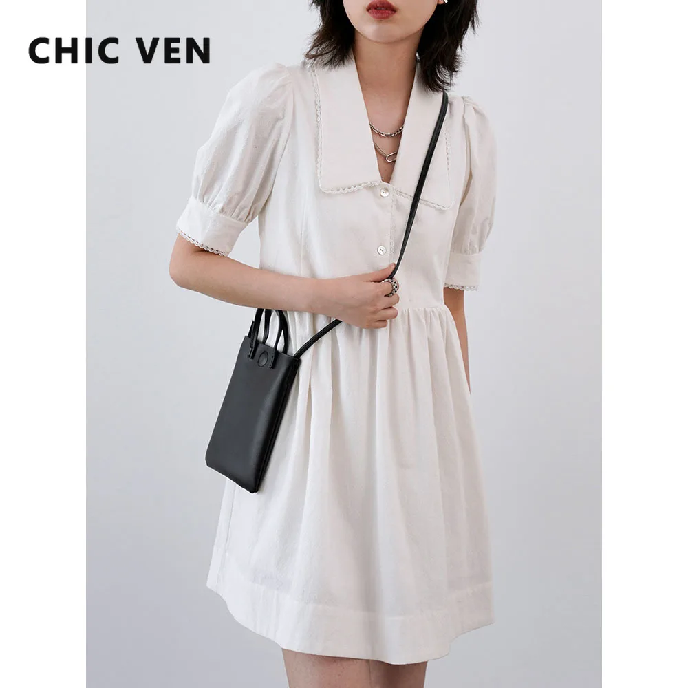 

CHIC VEN Fashion Women Dresses Solid Short Bubble Sleeve A-line Dress Female Preppy Female Clothes Spring Summer 2023