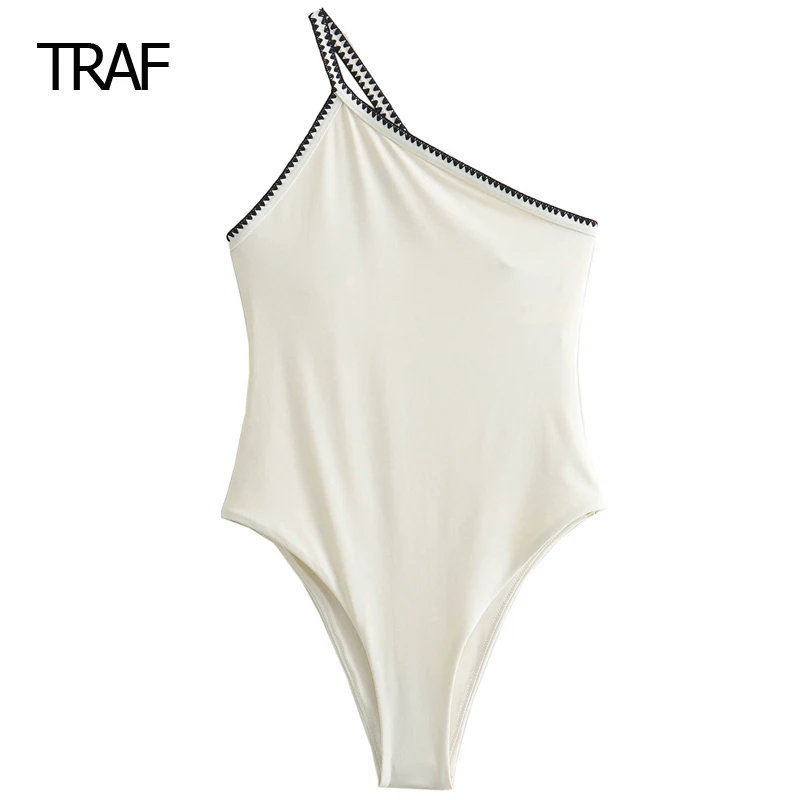 TRAF Asymmetric Bodysuit Women's Swimsuits Spring Summer 2024 Sleeveless Backless Lockable Bodysuits Sexiest One Piece Swimsuits